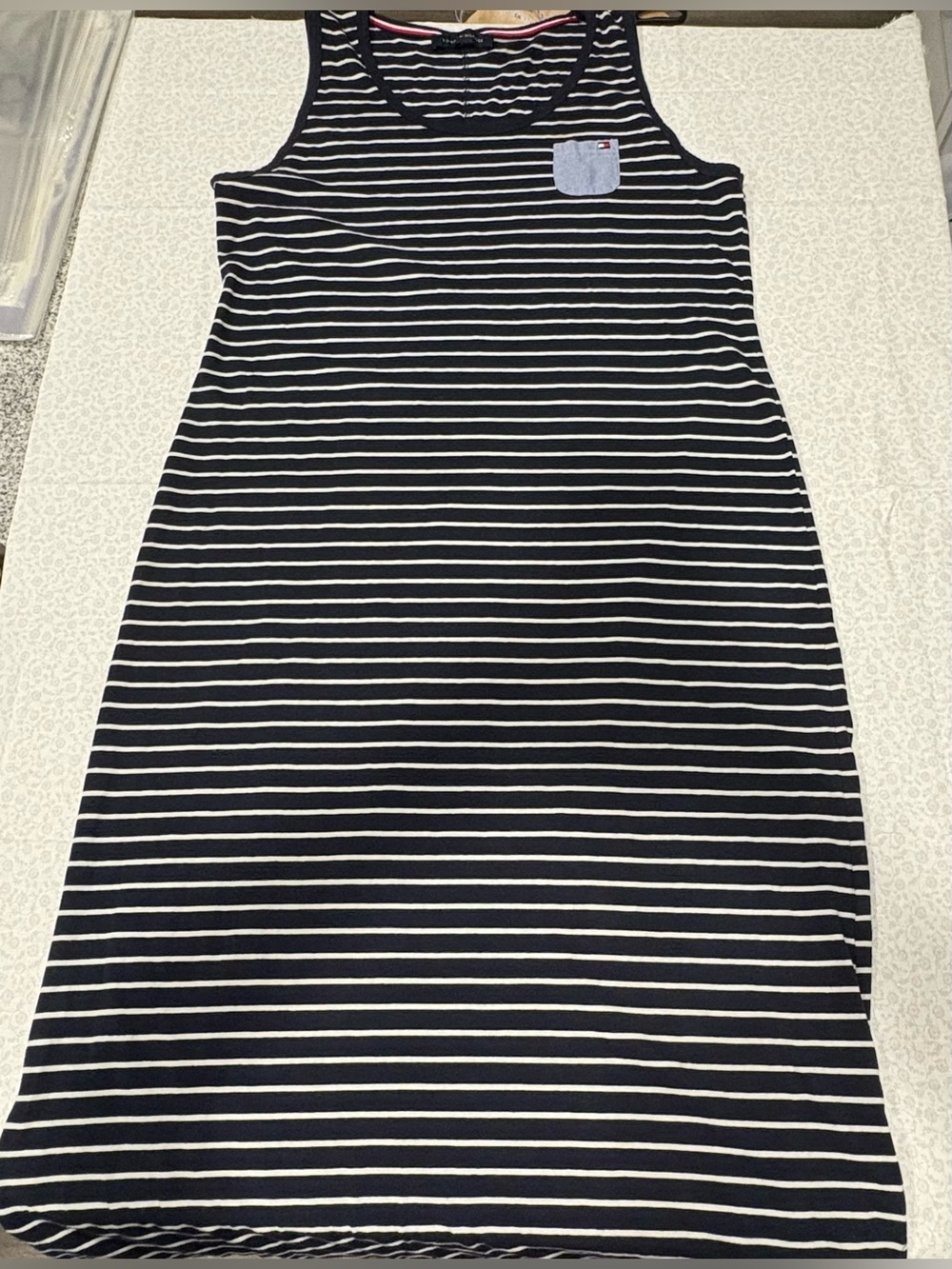 Tommy Hilfiger Striped Tank Maxi Dress Large Nautical Coastal Preppy Blue White